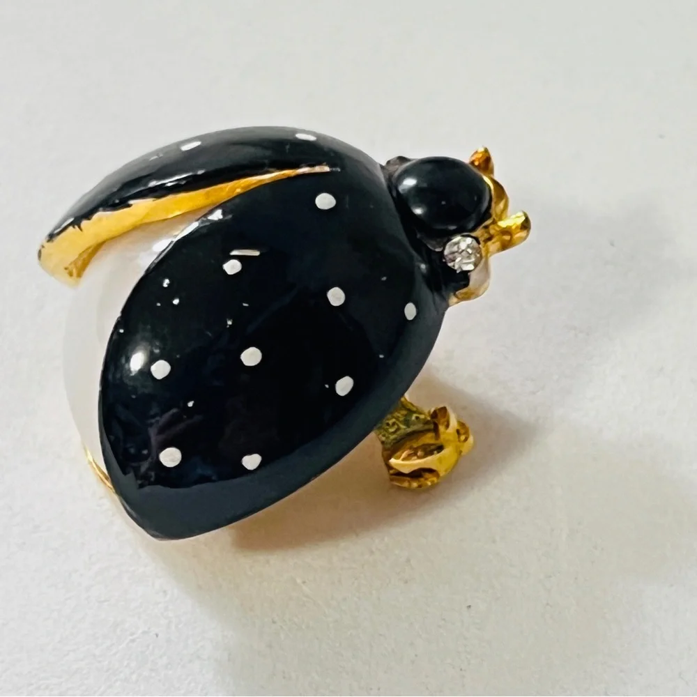 Black snd White Ladybug Brooch Pin Unsigned Vintage